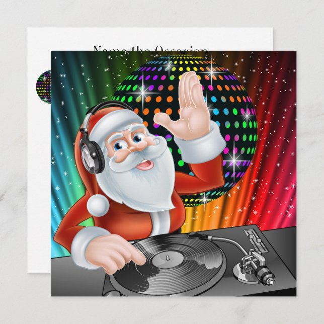 Santa DJ Disco Weihnachten / Neujahr Einladung (Vorne/Hinten)