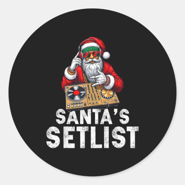 Santa Dj Musician Santa’s Setlist House Music  Runder Aufkleber (Vorderseite)