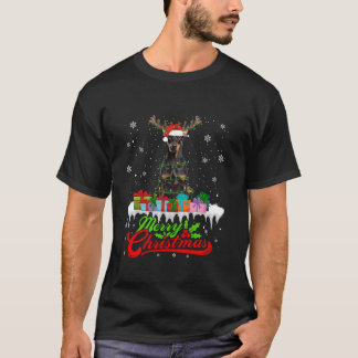 Santa Doberman Dog Christmas Pajamas Xmas Lights T-Shirt