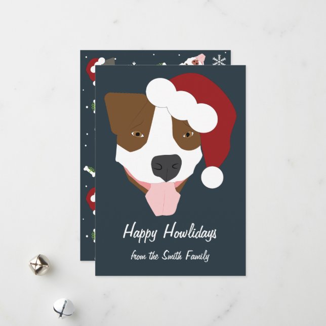 Santa Dog - Anpassbar Feiertagskarte (Vorderseite/Rückseite Beispiel)