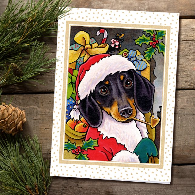 Santa Dog Dackel Custom Weihnachtskarte Feiertagskarte (Von Creator hochgeladen)
