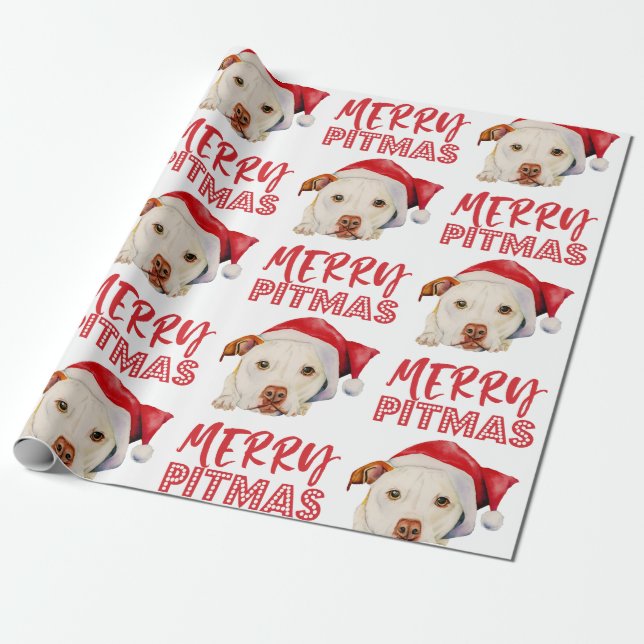 Santa Dog Merry Pitmas Funny Pitbull Weihnachten Geschenkpapier (Ungerollt)