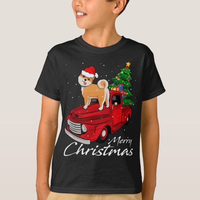 Santa Dog Rides Red Truck Weihnachts-Pajama-Kostüm T-Shirt (Vorderseite)