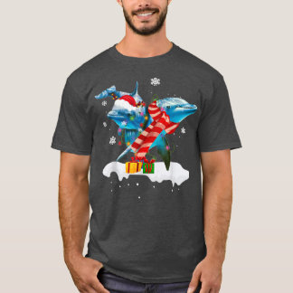 Santa Dolphin Animal Christmas Lights Lover Christ T-Shirt