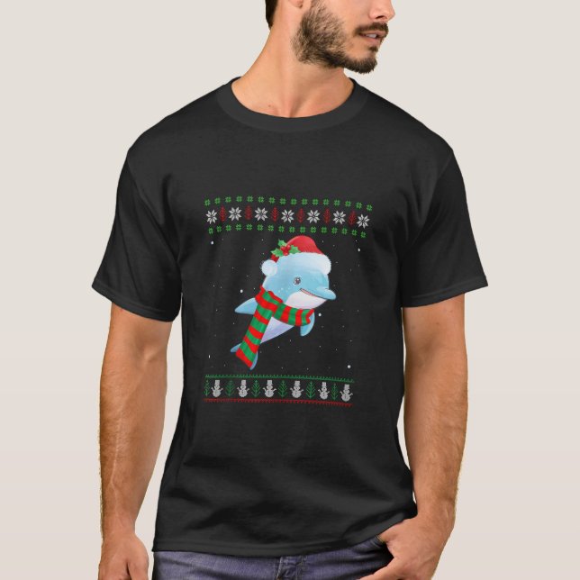 Santa Dolphin Fisch Lover Xmas Dolphin T-Shirt (Vorderseite)