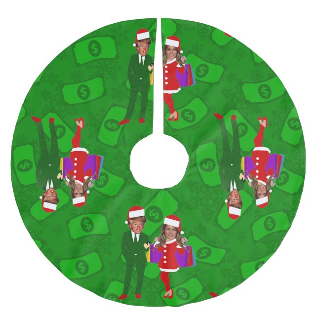 santa donald melania trump Weihnachtsgeld Polyester Weihnachtsbaumdecke (Vorderseite)