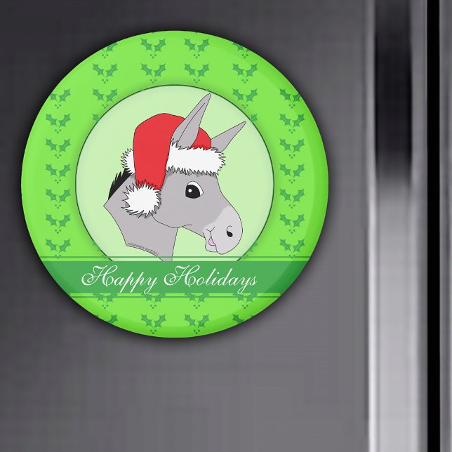 Santa Donkey Holly Niedlich Happy Holidays Weihnac Magnet (Santa Donkey Holly Cute Happy Holidays Christmas Magnet)