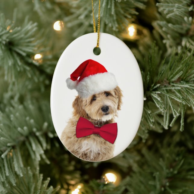 Santa Doodle Dog Keramik Ornament (Baum)