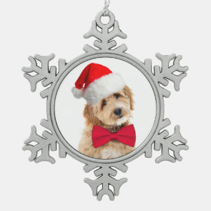 Santa Doodle Dog Schneeflocken Zinn-Ornament