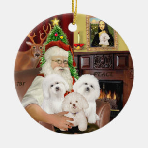 Santa - Drei-Bichon-Feuer Keramikornament