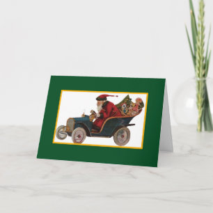 Santa Driving a Model T - Vintage Weihnachtskarte Feiertagskarte