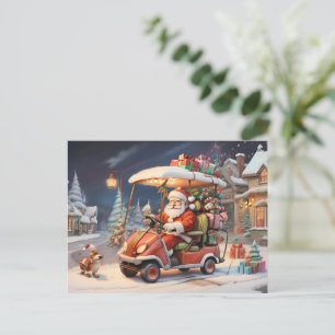 Santa Driving Golf cart Lebkuchenhäuser Postkarte