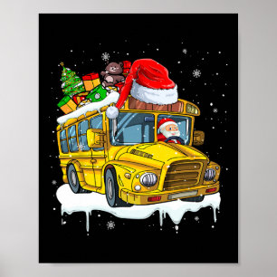 Santa Driving School Bus Weihnachten Baum farbenfr Poster