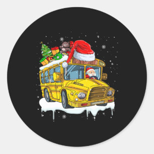 Santa Driving School Bus Weihnachten Baum farbenfr Runder Aufkleber
