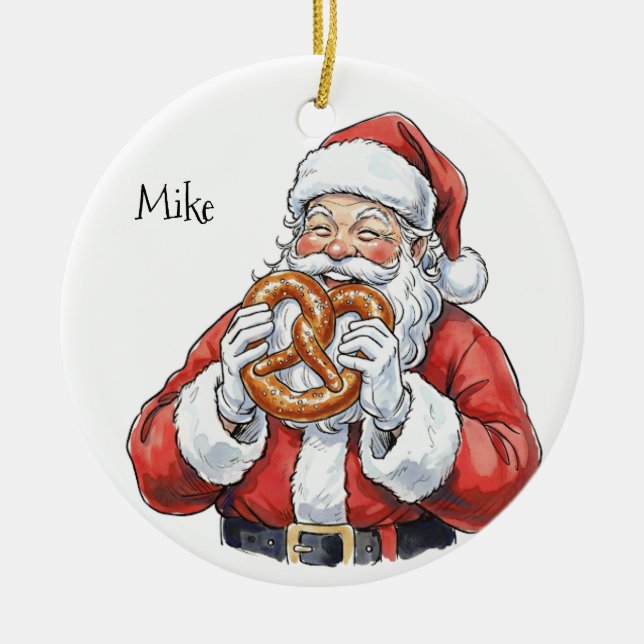 Santa eating Philly Soft Pretzel Ceramic Ornament (Vorne)