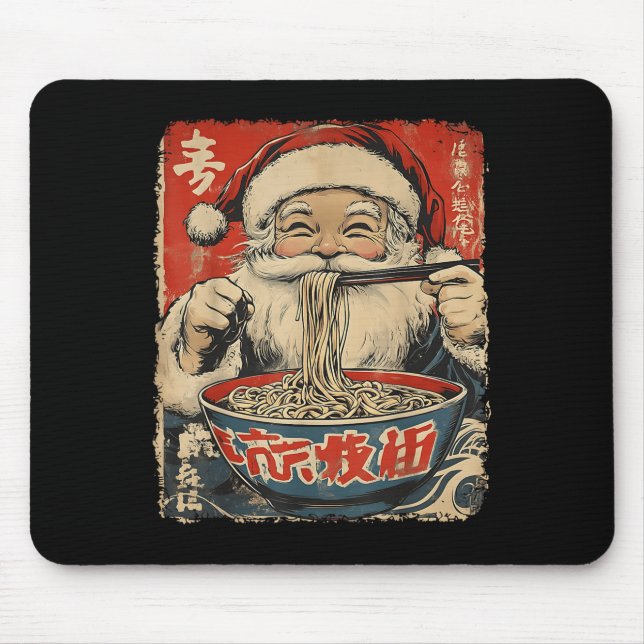 Santa Eating Ramen Noodles Ukiyo-e Insred Christma Mousepad (Vorne)