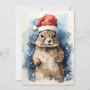 Santa Eichhörnchen Flat Weihnachtskarte Feiertagskarte