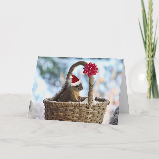 Santa Eichhörnchen im Schnee Feiertagskarte (Vorderseite)