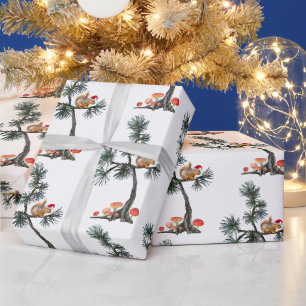 Santa-Eichhörnchen in Pilzbaum-Geschenkpapier Geschenkpapier
