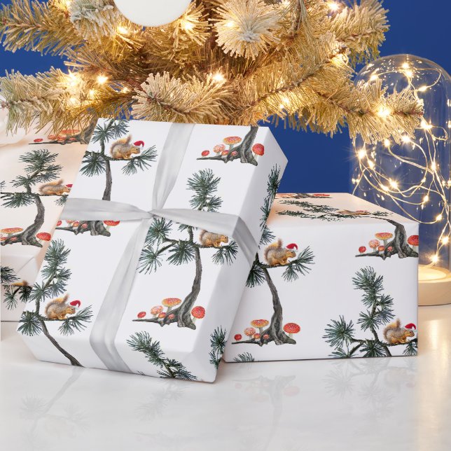 Santa-Eichhörnchen in Pilzbaum-Geschenkpapier Geschenkpapier (Feiertage)