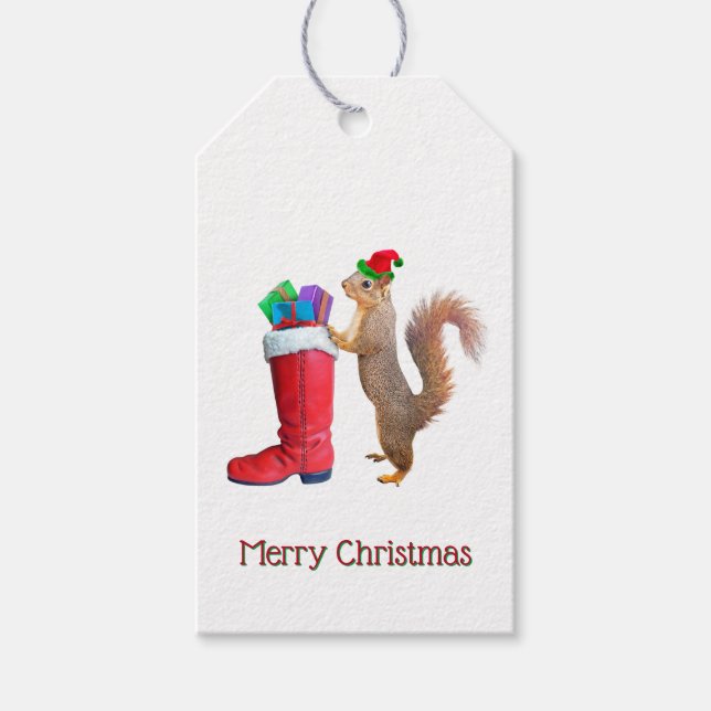 Santa Eichhörnchen mit aktuellen Geschenketiketten Geschenkanhänger (Vorderseite)