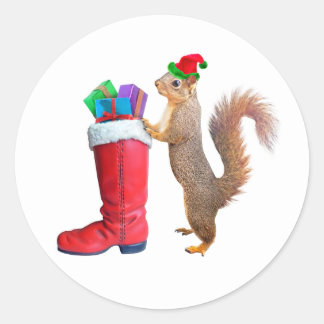 Santa Eichhörnchen mit Red Boot Stickers