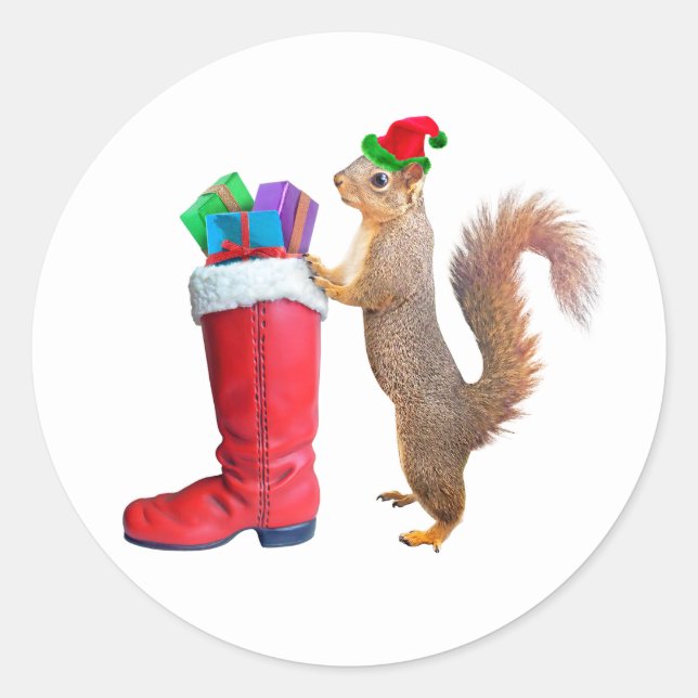 Santa Eichhörnchen mit Red Boot Stickers (Vorderseite)