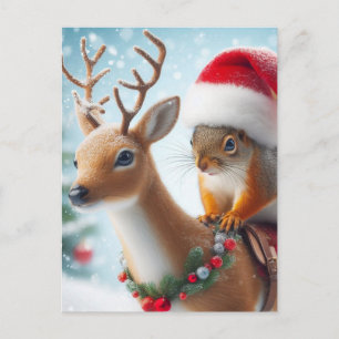 Santa Eichhörnchen und Rentier Postkarte