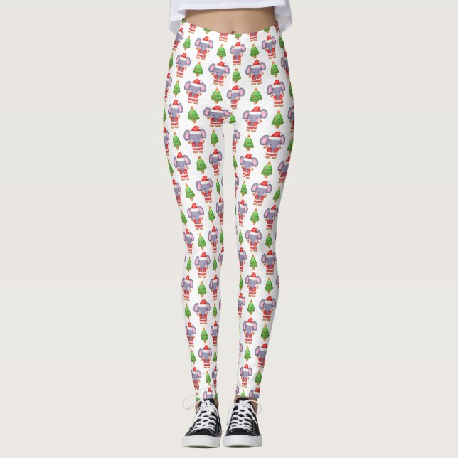 Santa Elephant Chic Weihnachtsfeiertag Leggings (Vorderseite)