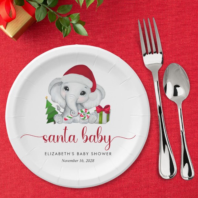 Santa Elephant Christmas Baby Boy Dusche Pappteller (Von Creator hochgeladen)