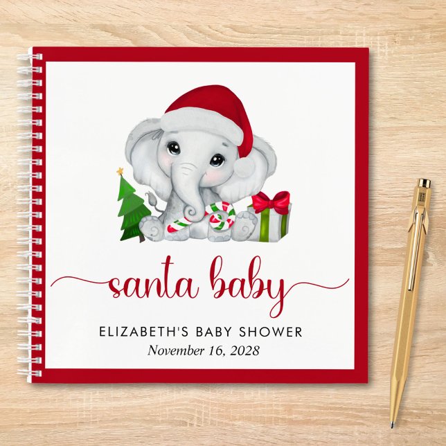 Santa Elephant Christmas Baby Boy Shower Guest Notizbuch (Von Creator hochgeladen)