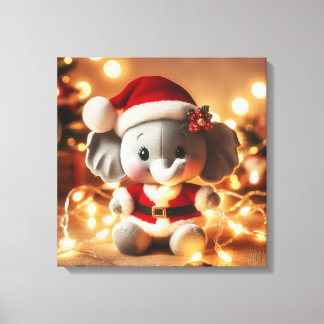 Santa Elephant Plush mit Ferienbeleuchtung Leinwanddruck