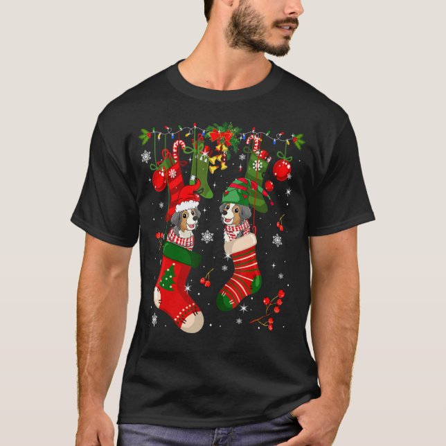 Santa Elf Australian Shepherds Inside Xmas Socks D T-Shirt (Vorderseite)