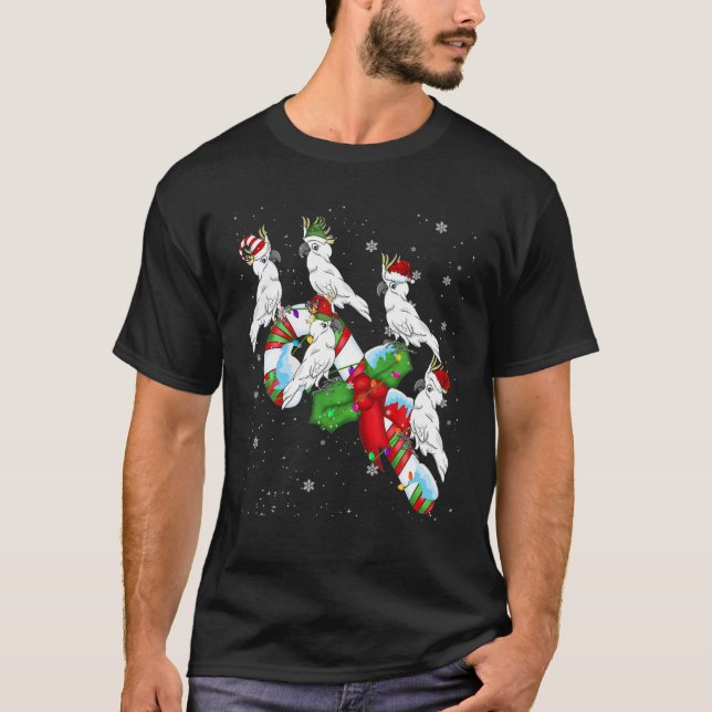 Santa ELF Cockatoo auf Candy Weihnachten Lichter S T-Shirt (Vorderseite)