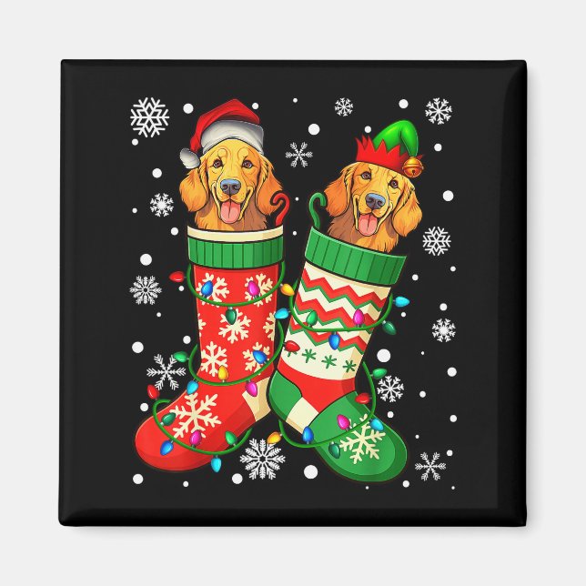 Santa Elf Golden Retriever Dog In Christmas Socks  Magnet (Vorne)