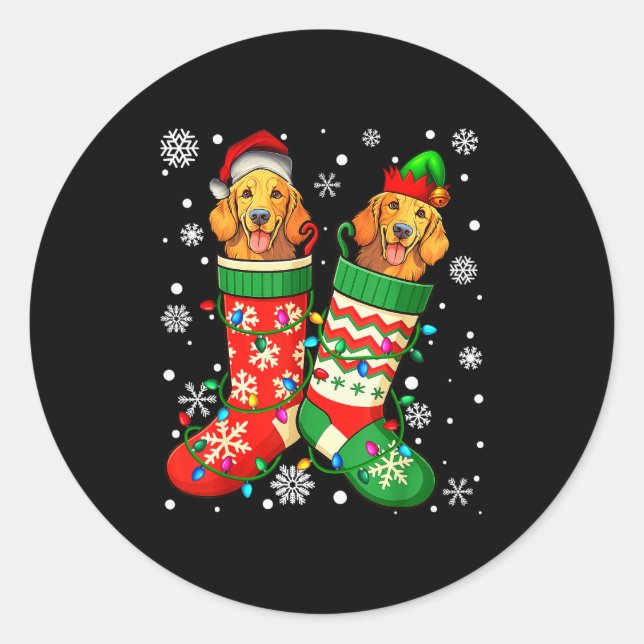 Santa Elf Golden Retriever Dog In Christmas Socks  Runder Aufkleber (Vorderseite)