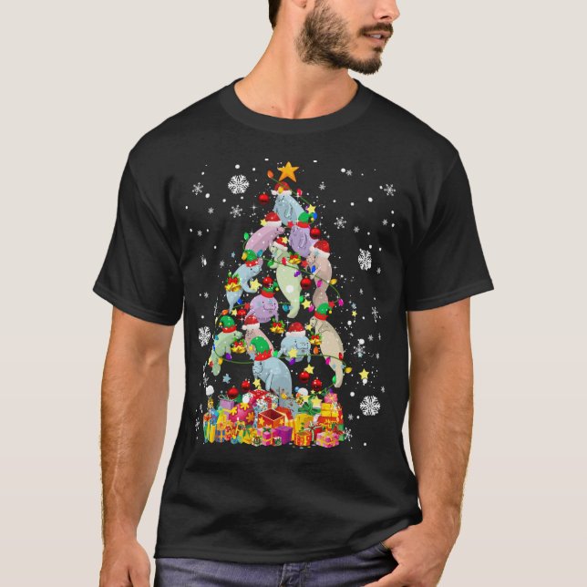 Santa ELF Herrenhaus Weihnachtsbaum Xmas Lights Ma T-Shirt (Vorderseite)