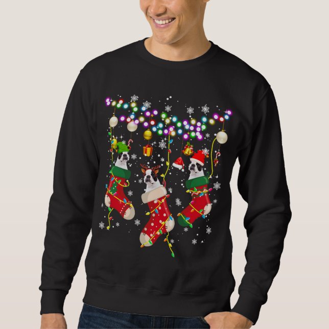 Santa ELF Reindeer Boston Terrier in Christmas Soc Sweatshirt (Vorderseite)