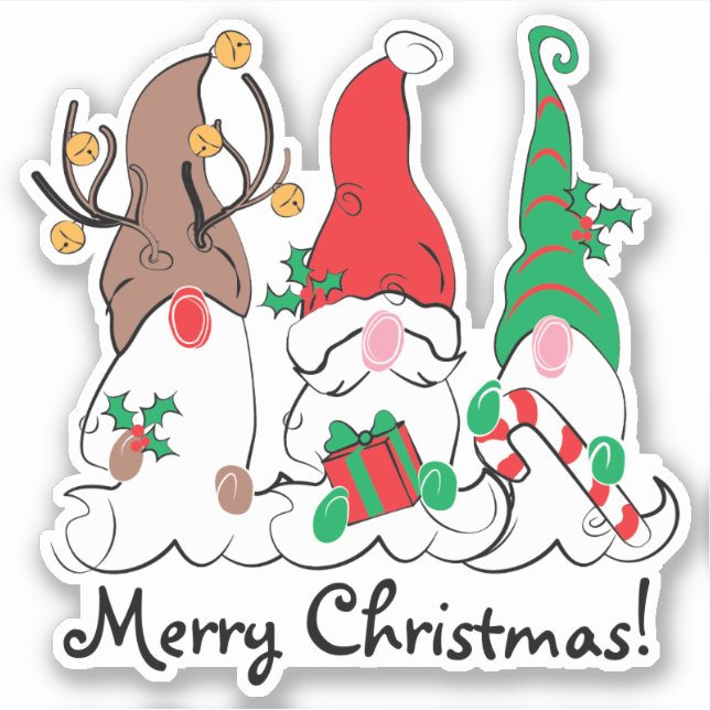 Santa Elf Reindeer Christmas Gnome Trio Aufkleber (Vorderseite)