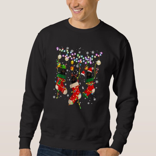 Santa Elf Rentier Dackel in den Weihnachtssocken L Sweatshirt (Vorderseite)