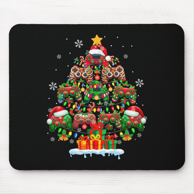 Santa Elf Rentier Gamecontroller farbenfrohe Weihn Mousepad (Vorne)