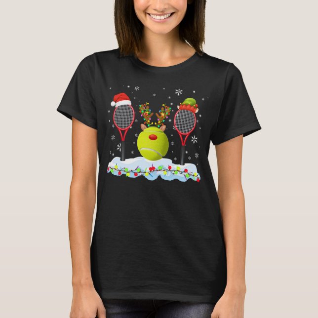 Santa Elf Rentier Tennis Weihnachtsbeleuchtung Ten T-Shirt (Vorderseite)