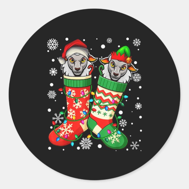 Santa Elf Sheep Animal In Christmas Socks Men Wome Runder Aufkleber (Vorderseite)