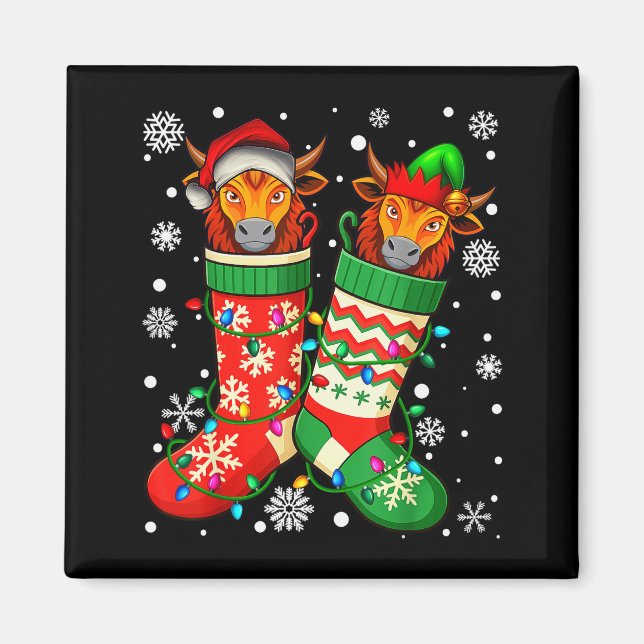 Santa Elf Yak Animal In Christmas Socks Men Women  Magnet (Vorne)