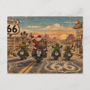 Santa & Elfen auf der Route 66 – Vintage Weihnacht Postkarte