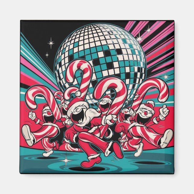 Santa Elves Candy Canes tanzen im Disco-Ball Magnet (Vorne)
