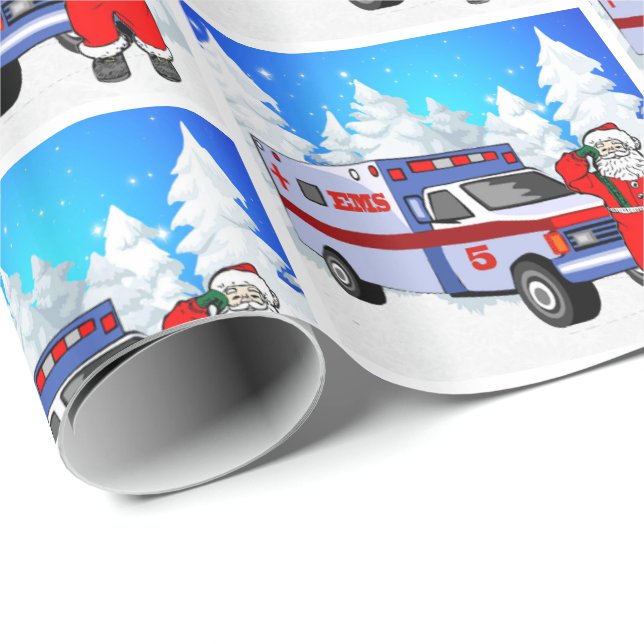 Santa EMS Ambulanz Weihnachten Geschenkpapier (Rolleneckpunkt)