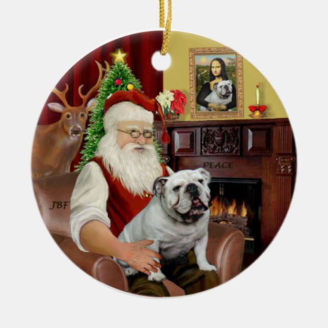 Santa-English Bulldog Keramikornament (Vorne)