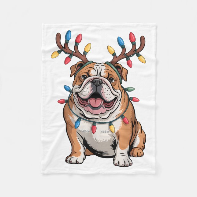 Santa English Bulldog Reindeer Light Christmas  Fleecedecke (Vorderseite)