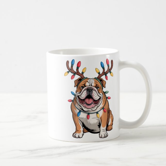Santa English Bulldog Reindeer Light Christmas  Kaffeetasse (Rechts)